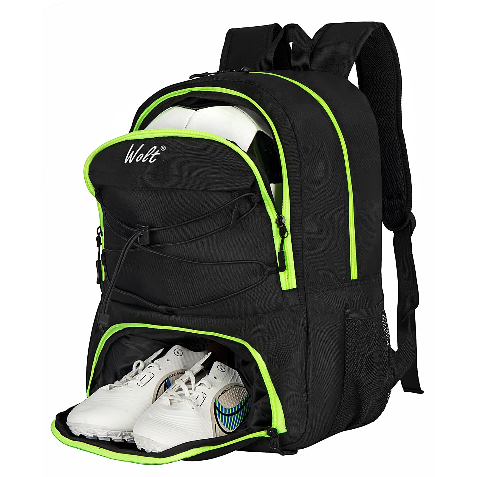 WOLT Soccer Backpack Soccer Bag with Ball Holder & Shoes Compartment, Sport Equipment Bags for Football, Basketball, Volleyball, Gym
