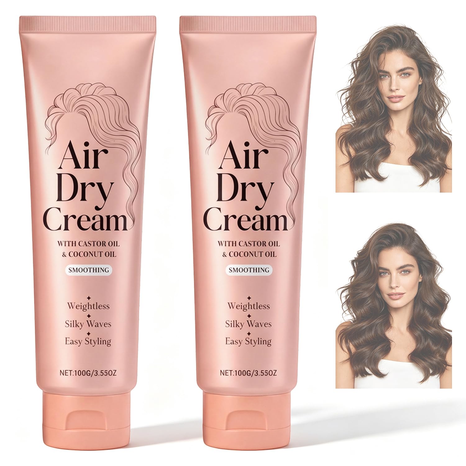 2Pcs Air Dry Cream,Air Dry Cream for Hair,Smoothing Styling Cream,Professional Hair Care Cream,Lightweight Soft Hold,Hair Cream with Castor Oil & Coconut Oil, Frizz Control for All Hair