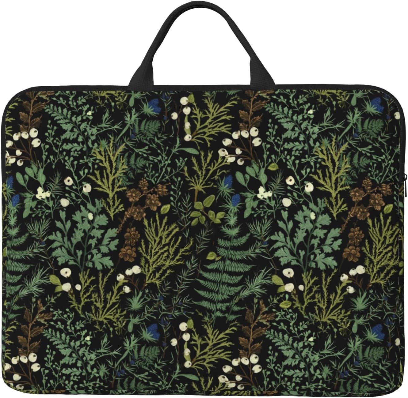 Botanical Forest Laptop Sleeve with Handle 14 Inch Vintage Green Floral Nature Laptop Case Padded Protective Computer Bag for Women and Men Work Office School Travel Gift
