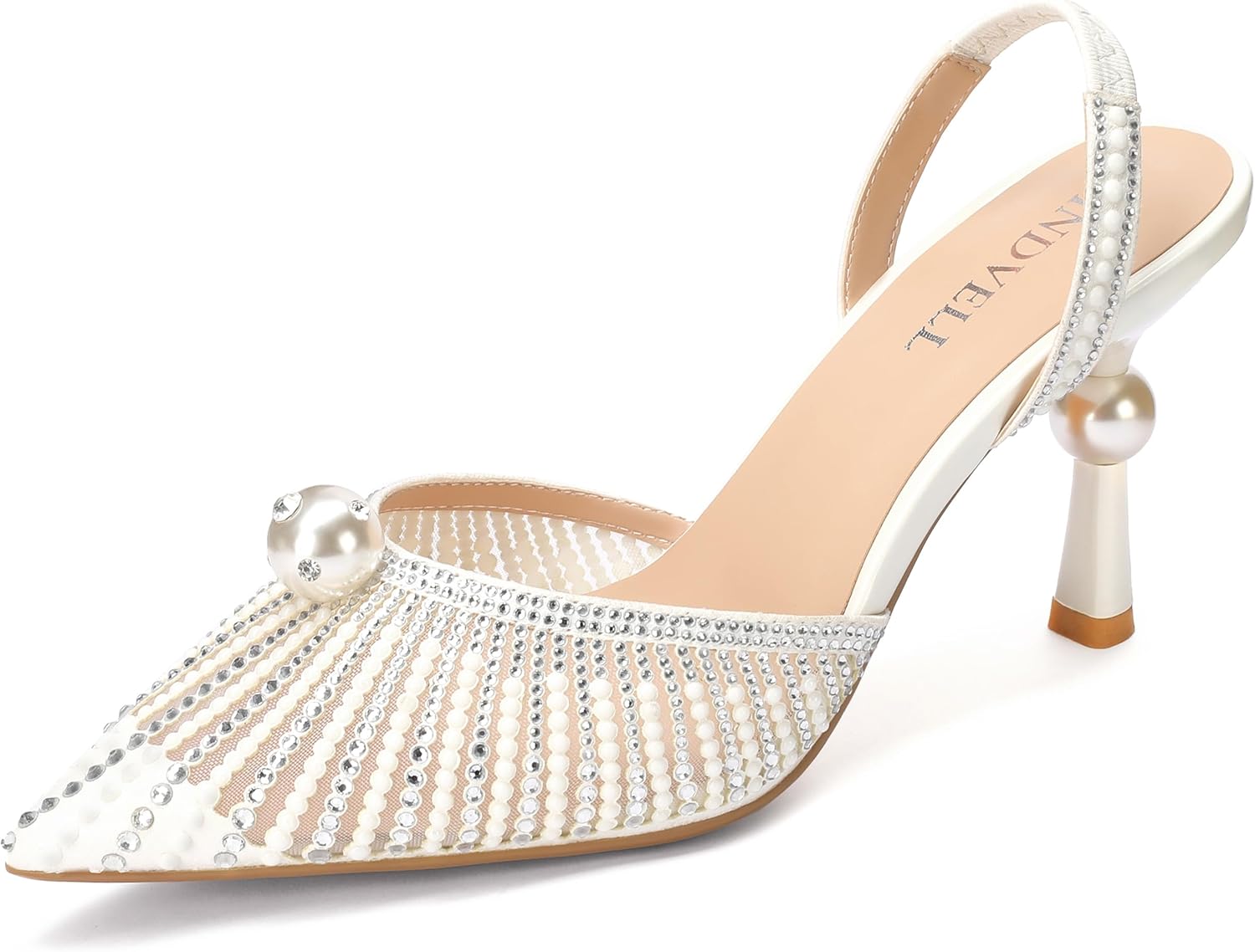 Slingback Heels for Women Stiletto Heels Bridal Shoes Pearl Rhinestone Wedding Bride Glitter Pumps Formal Sandals Dress