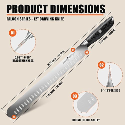 Miniatura 4 de TUO Cuchillo de trinchar, cuchillo de pechuga de 12 pulgadas para cortar carne ahumada, rebanar a través del asado, acero alemán de alto carbono,