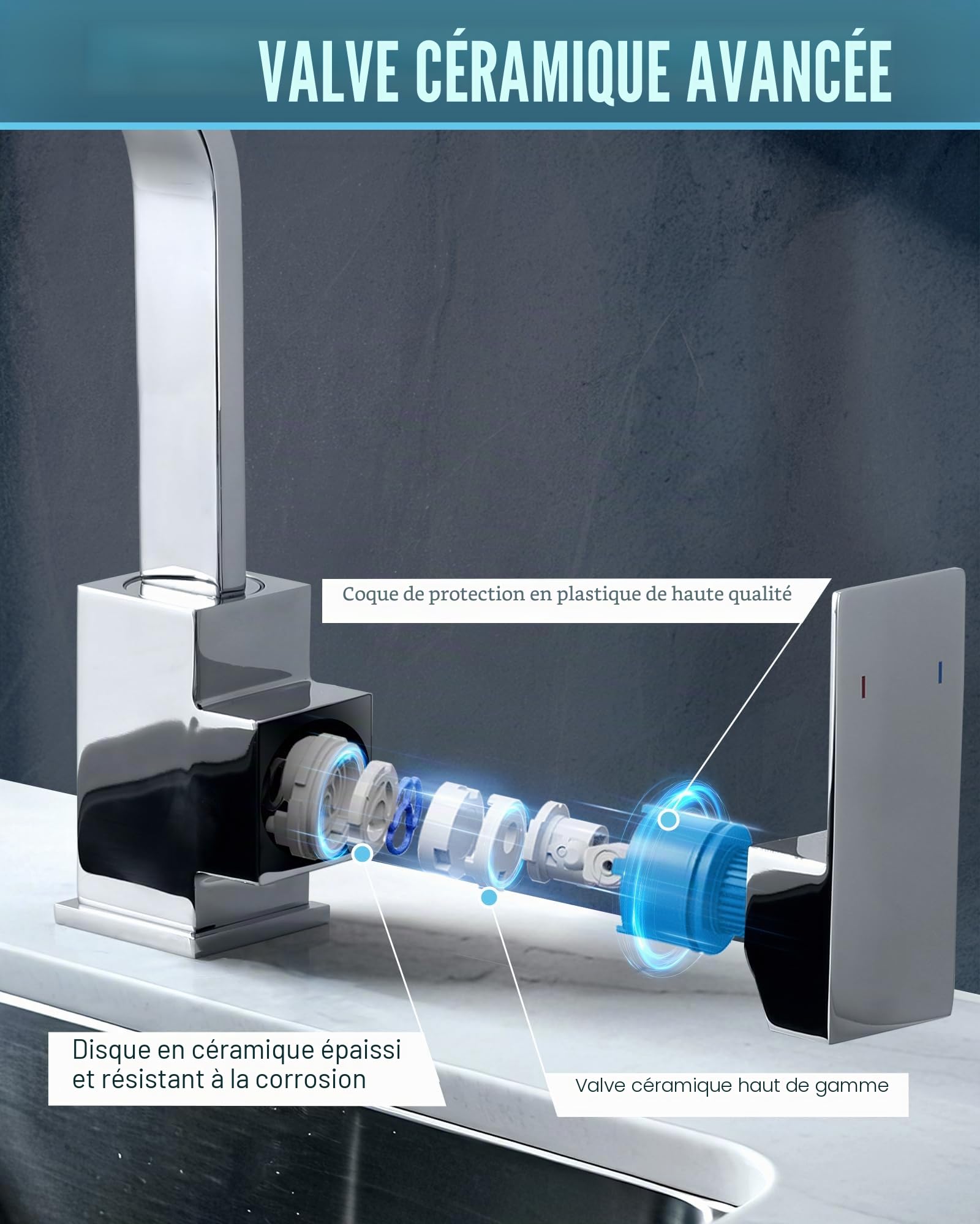 Robinet de cuisine haute pression en acier inoxydable, pivotant à 360°, mitigeur d'évier, mitigeur, chromé (Chrom)