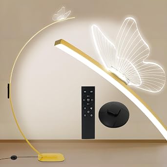 Modern Butterfly Arc Floor Lamp - Dimmable 2000 Lumens Arched Floor Lamp with Remote Control, 3 Color Modes & Foot Switch, Elegant Arc Floor Lamps for Living Room, Bedroom, Office Decor Gold