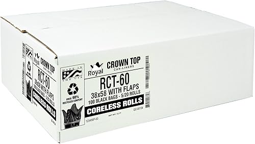 Miniatura 4 de Aluf Plastics RCT-60 Rollos sin núcleo sellados con estrella con cierre de solapa E-Z, 60 galones, polietileno, 38 x 58 pulgadas, negro (paquete de