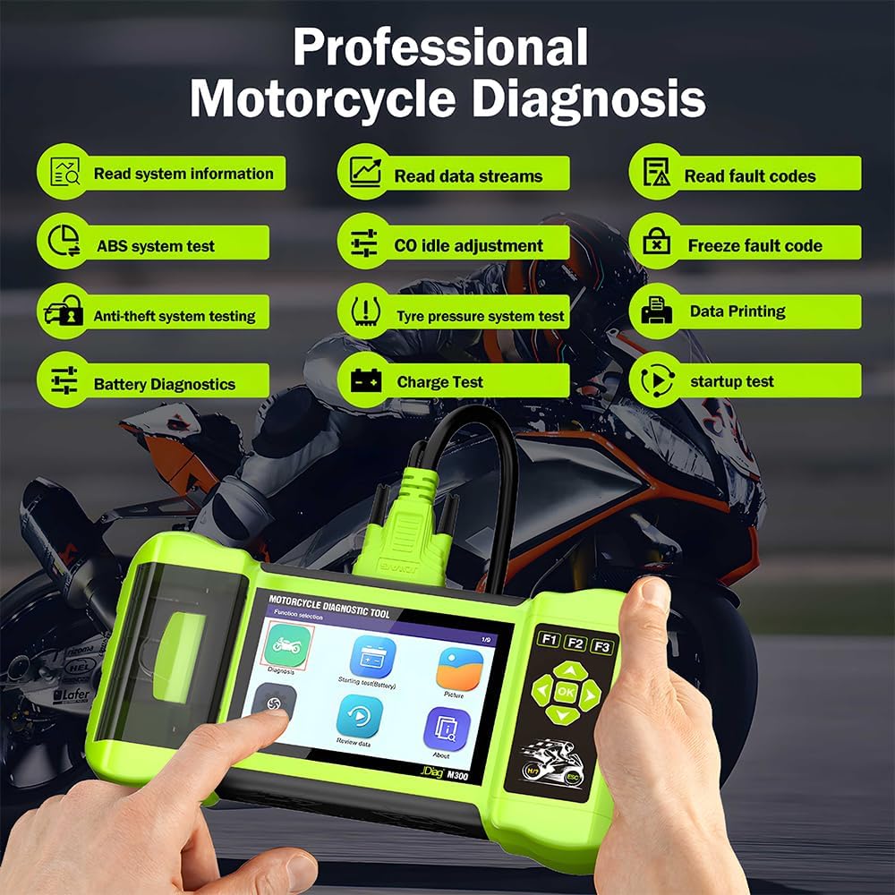 Fully Accessorized-Motorcycle Scanner Function Diagnostic Tool OBD2 Code Reader ABS Test, Battery Test for Harley BMW Ducati Motorcycle Professional Detection Motorcyle Diagnosis Scanner