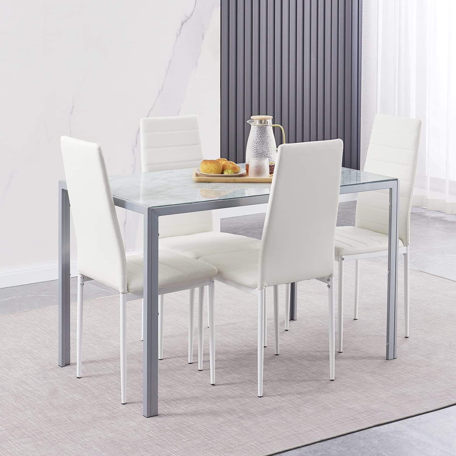 Dining Table Set for 4, Glass Dining Table with Chairs, Kitchen Table and Chairs
