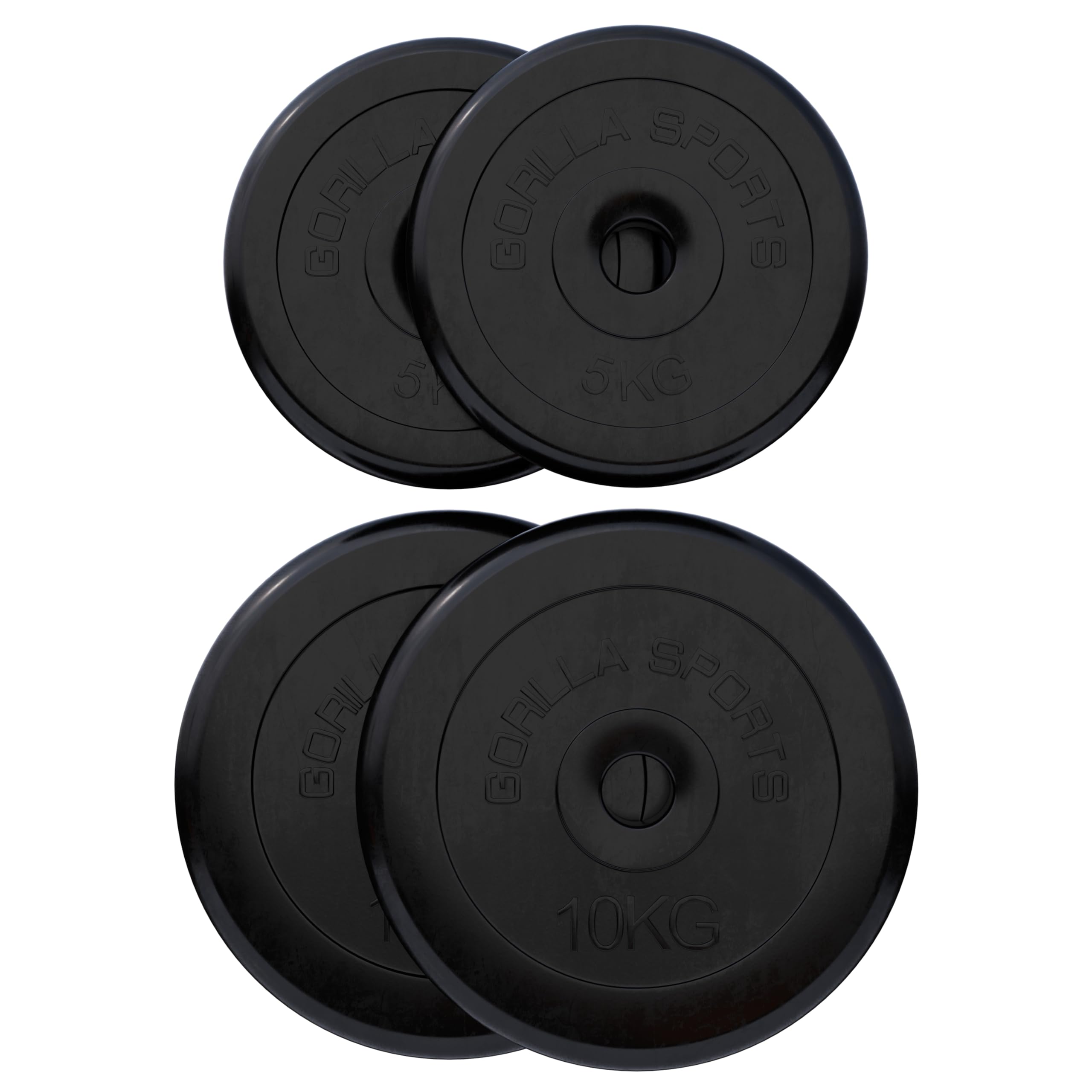 Gorilla Sports - Juego de discos de pesas (2 x 10 kg, 2 x 5 kg, recubiertos de goma)