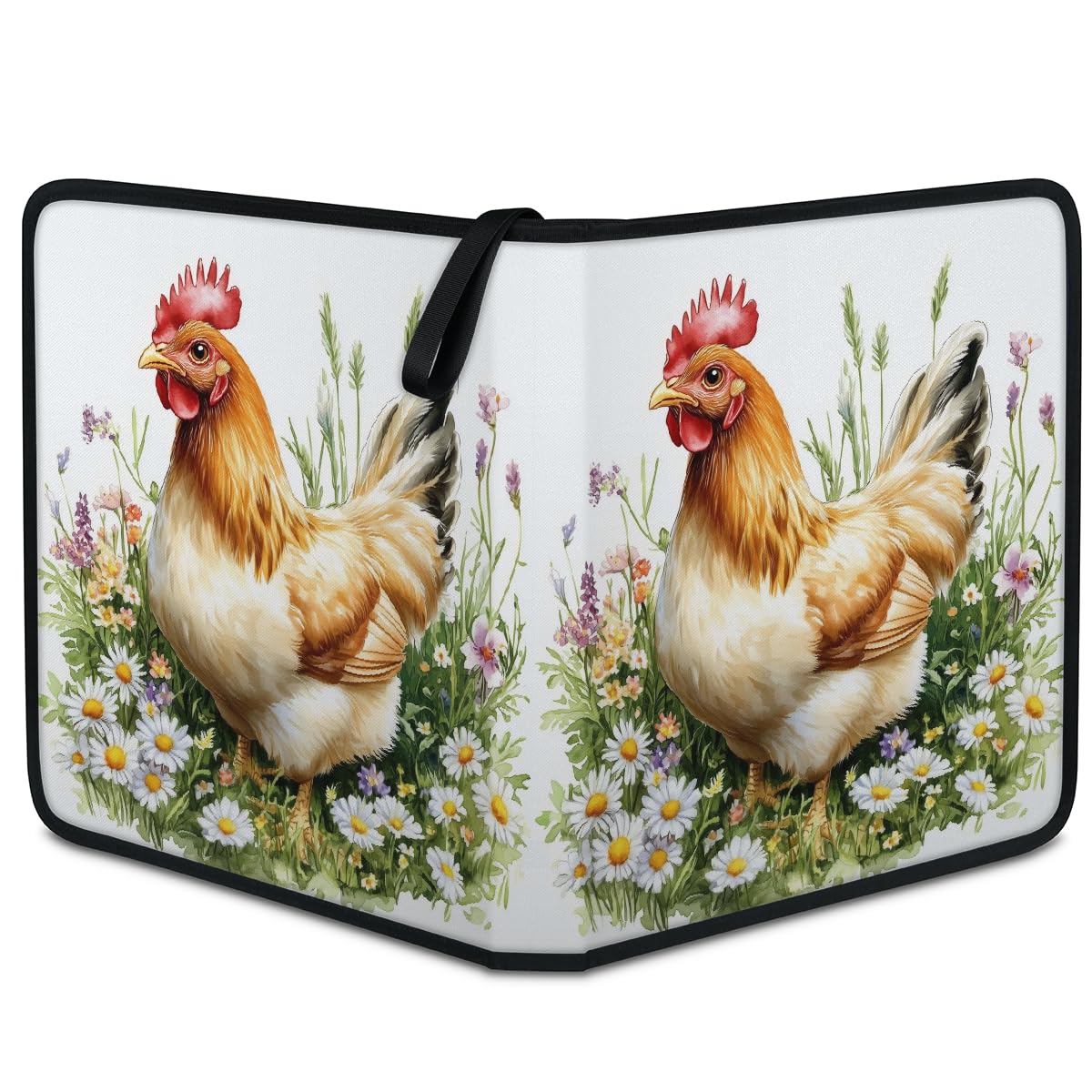 Carpeta de tarjetas coleccionables con 4 bolsillos, diseño de gallo y gallina, álbum de tarjetas con fundas extraíbles, impermeable, con cremallera, capacidad para 50 páginas y 400 tarjetas