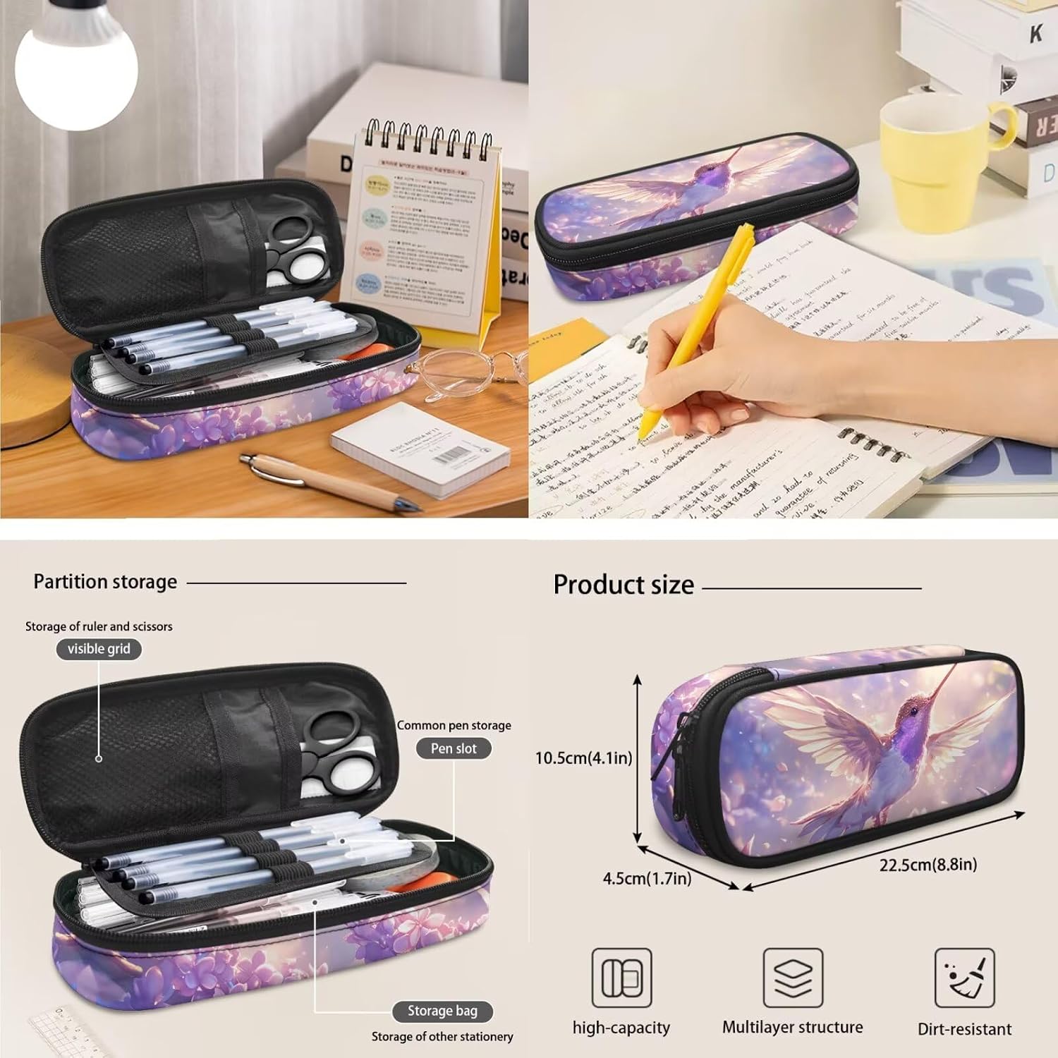 Hummingbird 3pcs School Backpack for Girls Schoolbag with Lunch Box and Pencil Case Set for Teens Middle High School Cool Pattern Bookbag