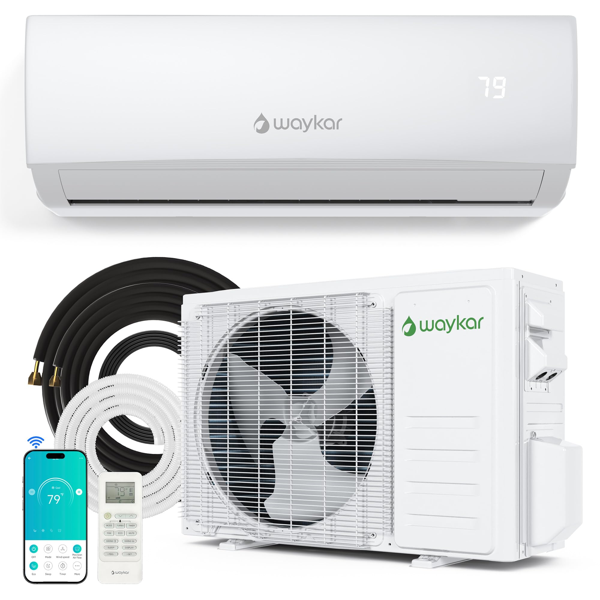Photo 1 of ***PARTIAL SET - PRICE ADJUSTED*** Waykar 12,000 BTU WiFi Enabled Mini Split Air Conditioner & Heater with Inverter, 20.0 SEER2, 208&230V Wall-Mounted Ductless AC Unit for Heating and Cooling up to 750 Sq. Ft, Compatible with Alexa