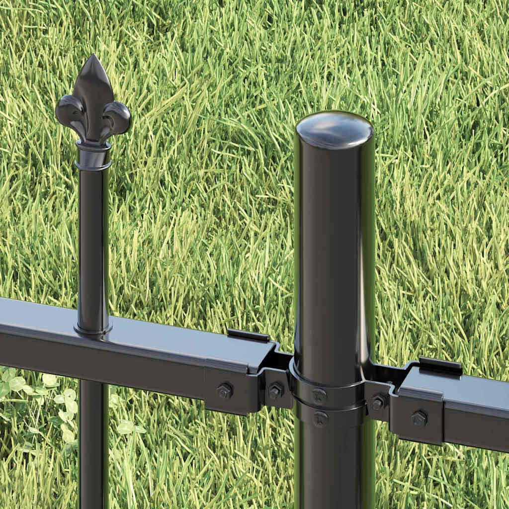 Valla de jardín con punta de lanza de acero y postes horizontales como valla duradera y segura para jardín y hogar con diseño arqueado, valla de metal con recubrimiento en polvo