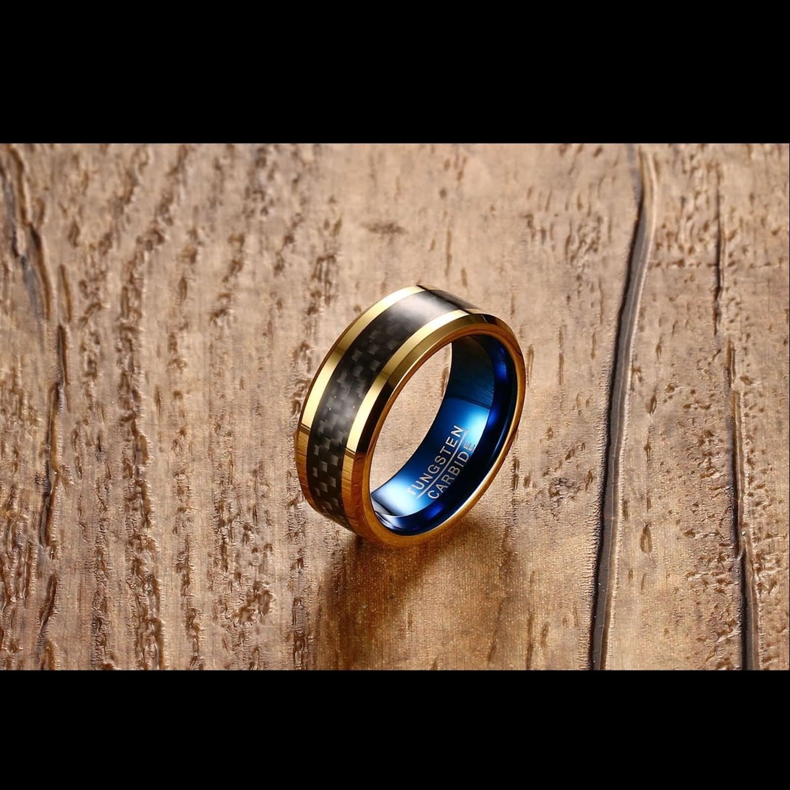 Anillo Carburo de Tungsteno Mujer, Anillo de Boda Pareja 2 Piezas Anillo de Oro de 8mm con Incrustaciones de Fibra de Carbono