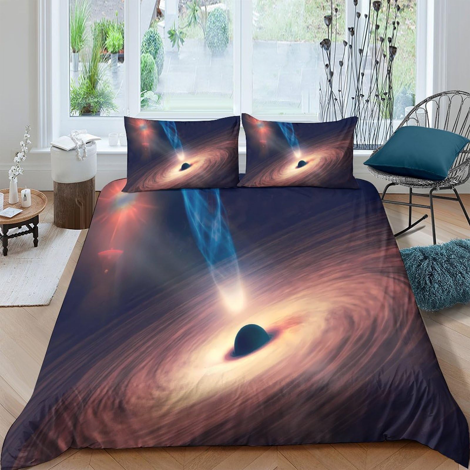 Ctjqhvkz Style-10 3D Printed Black Hole Galaxy Fitted Sheet Microfiber Soft Breathable Cosmic Nebula Mattress Cover Bedroom Decor Single（135X200cm）