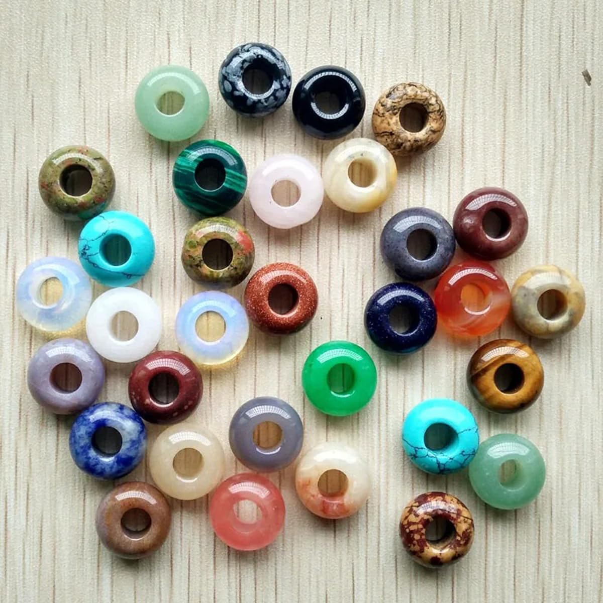 Lot de 50 Perles Rondes en Pierre Naturelle de 0,15 Pouce, Perles d'agate à Gros Trou pour la création de Bijoux (Bracelets et Colliers).