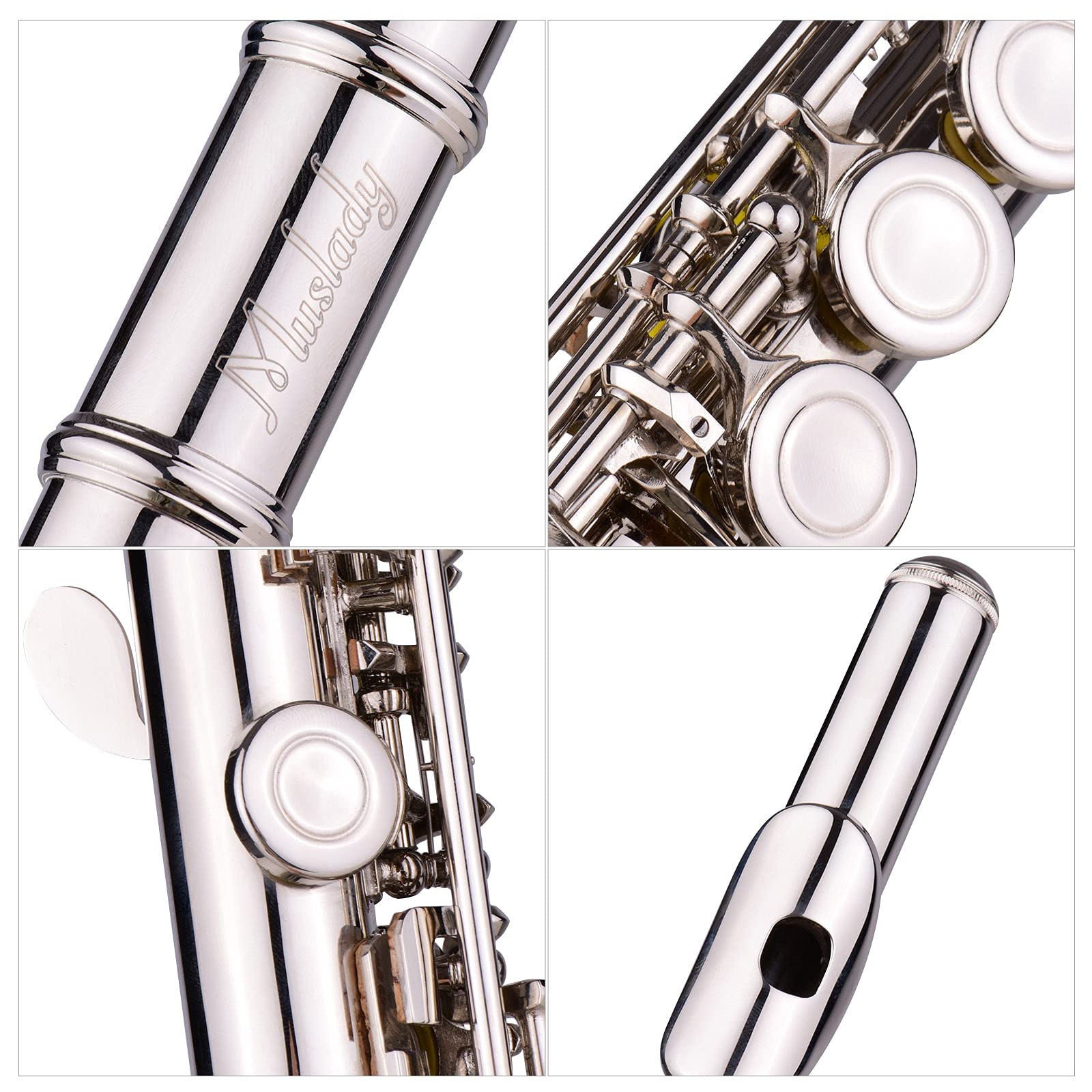 Flauta de 16 Agujeros, Llave C, Flauta de Concierto Occidental, Instrumento de Viento de Madera de cuproníquel Chapado en Plata con Guantes, Bolsa para Destornillador