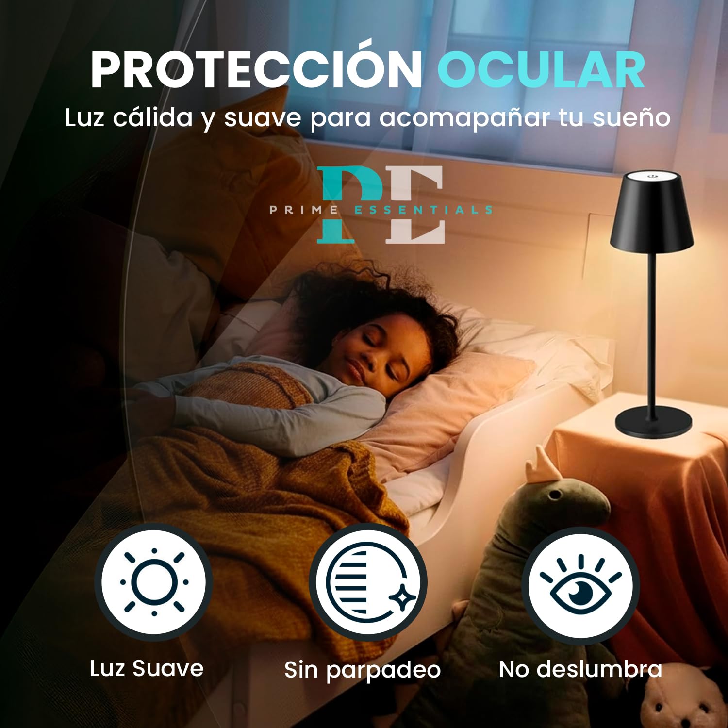 PACK AHORRO 2 Lámparas LED de Mesita de Noche Color Negro para Dormitorio sin Cables I Lámpara Táctil de Mesa de Lectura Recargable I 3 Modos de Luz con Brillo y Altura Ajustable.