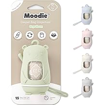 Teddy Bear Diaper Bag Dispenser | Diaper Trash Bags on the Go Dispenser w/Silicon Strap | 15 UNSCENTED Baby Poop Bags per Roll | Dirty Diaper Bags Disposable | Diaper Waste Bags SAGE GREEN