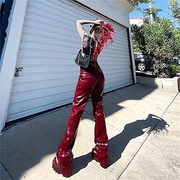 Women's Crocodile Pattern Faux Leather Pants Hight Waist