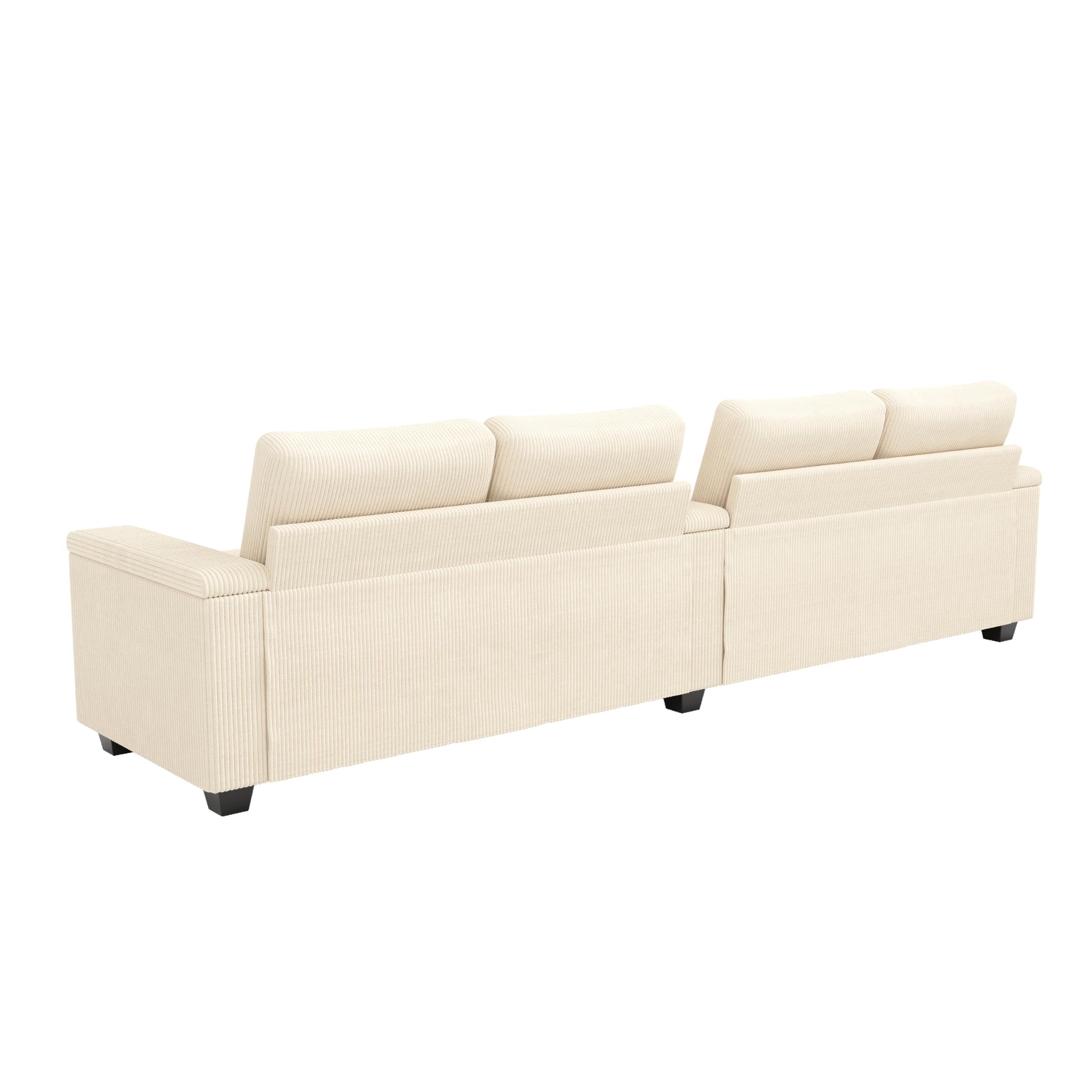 Azkoeesy Divano Moderno a 4 Posti, Lunghezza 3 m, Velluto (Beige) | per Salotto e Ufficio, 2 Cuscini, Presa USB, 3 Braccioli con Cassetto, Sedute e Cuscini Lavabili e Sfoderabili