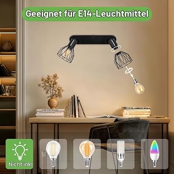 Kimjo LED Ceiling Light 2 Bulbs E14 Round Black