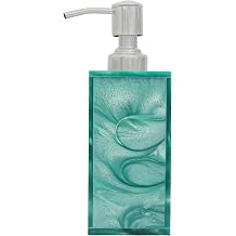 Decorative Resin Soap Dispenser with Pump, Handmade Bathroom Kitchen Liquid Soap Lotion Bottle, Refillable Soap Dispenser Bottle-7 inch, Green