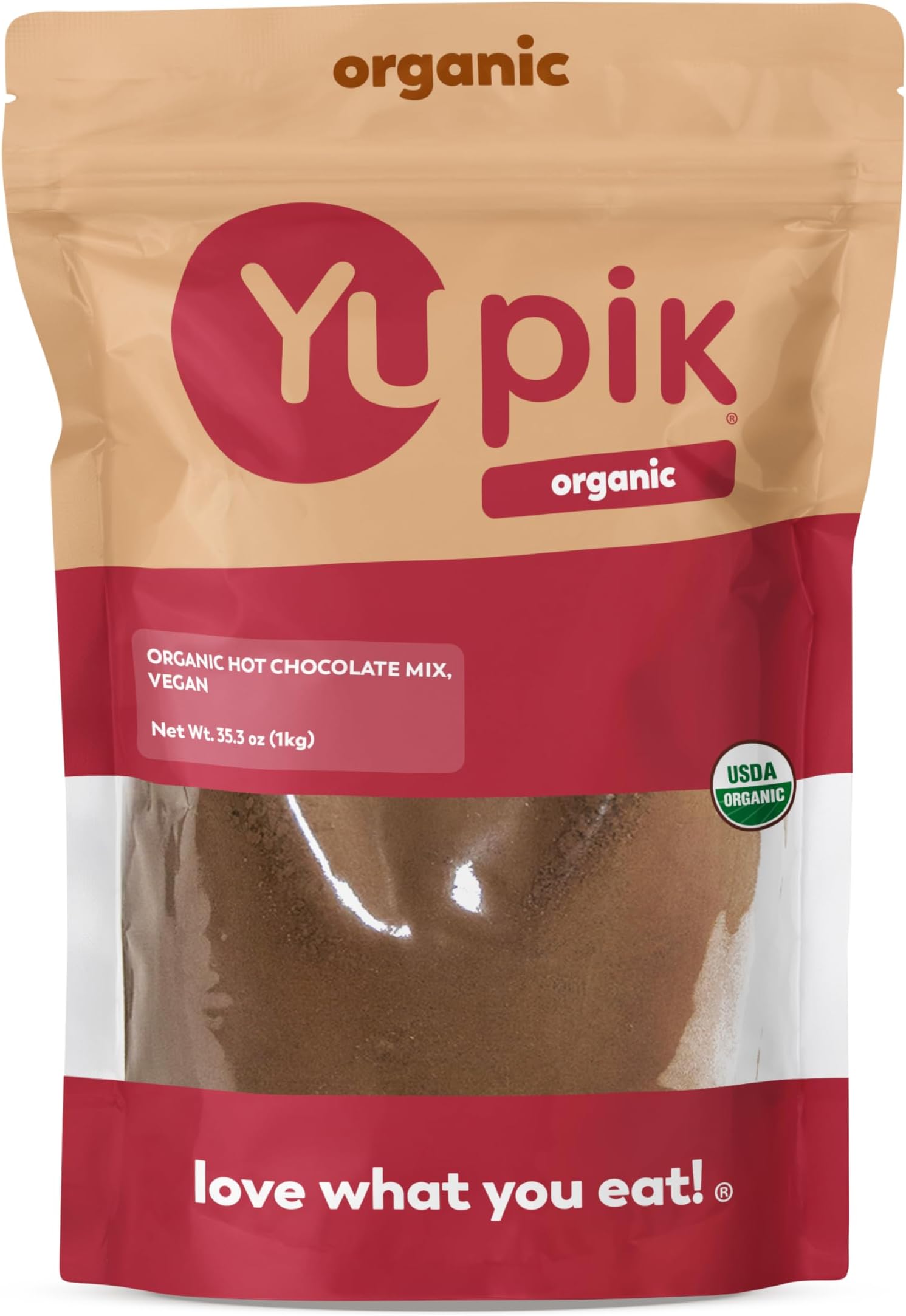 Yupik Organic Hot Chocolate Mix, 2.2 lb (35.2 oz), Vegan, Gluten-Free, GMO-Free, Dairy-Free, Kosher, Cocoa Powder, Mix Easily, Plant-Based Chocolate Beverage, Hot Cocoa Mix