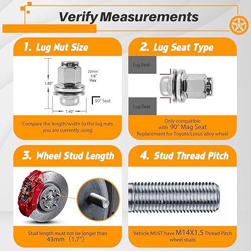 Miniatura 3 de MIKKUPPA 24 tuercas M14X1.5  Asiento hexagonal Mag de 78 pulgadas (0.866 in), repuesto para repuesto para Toyota Sequoia Tundra 6 Lug Stock Rim