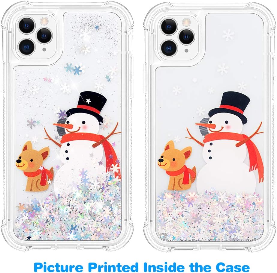 Ruky Christmas Case for iPhone 11 Pro Max, Glitter Full Body Rugged with Built-in Screen Protector Heavy Duty Shockproof Cute Girls Women Children Christmas Case for iPhone 11 Pro Max, Snowman&Dog