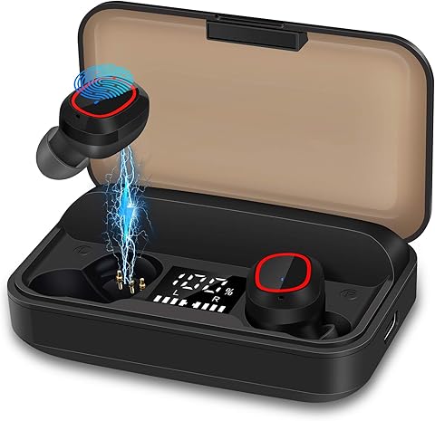 bakibo Wireless Earphones Bluetooth 5.1, Auto Pairing TWS Headphone Ear-In Headset with Mic Sport Earbuds with 3100mAh LCD Charging Case, 120H Playtime, Noise Canceling, Touch Control, for Gym Running