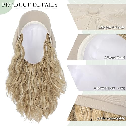 Miniatura 5 de Newsboy - Gorro con extensiones de cabello, corto, rizado, ondulado, Boina, 8 paneles adjuntos, peluca sintética de 14 pulgadas para mujer, rubio