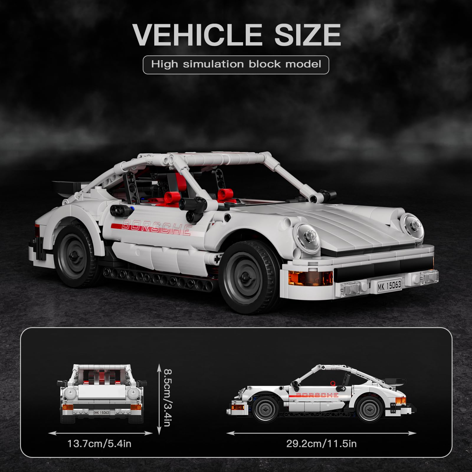 Mould King 15063 Technik Speed Champion 911 Sportwagen Bausteine mit Rückziehmotor Rennwagen Klemmbausteine Modellauto zum Sammeln Für Fans Erwachsene(824 Teile)