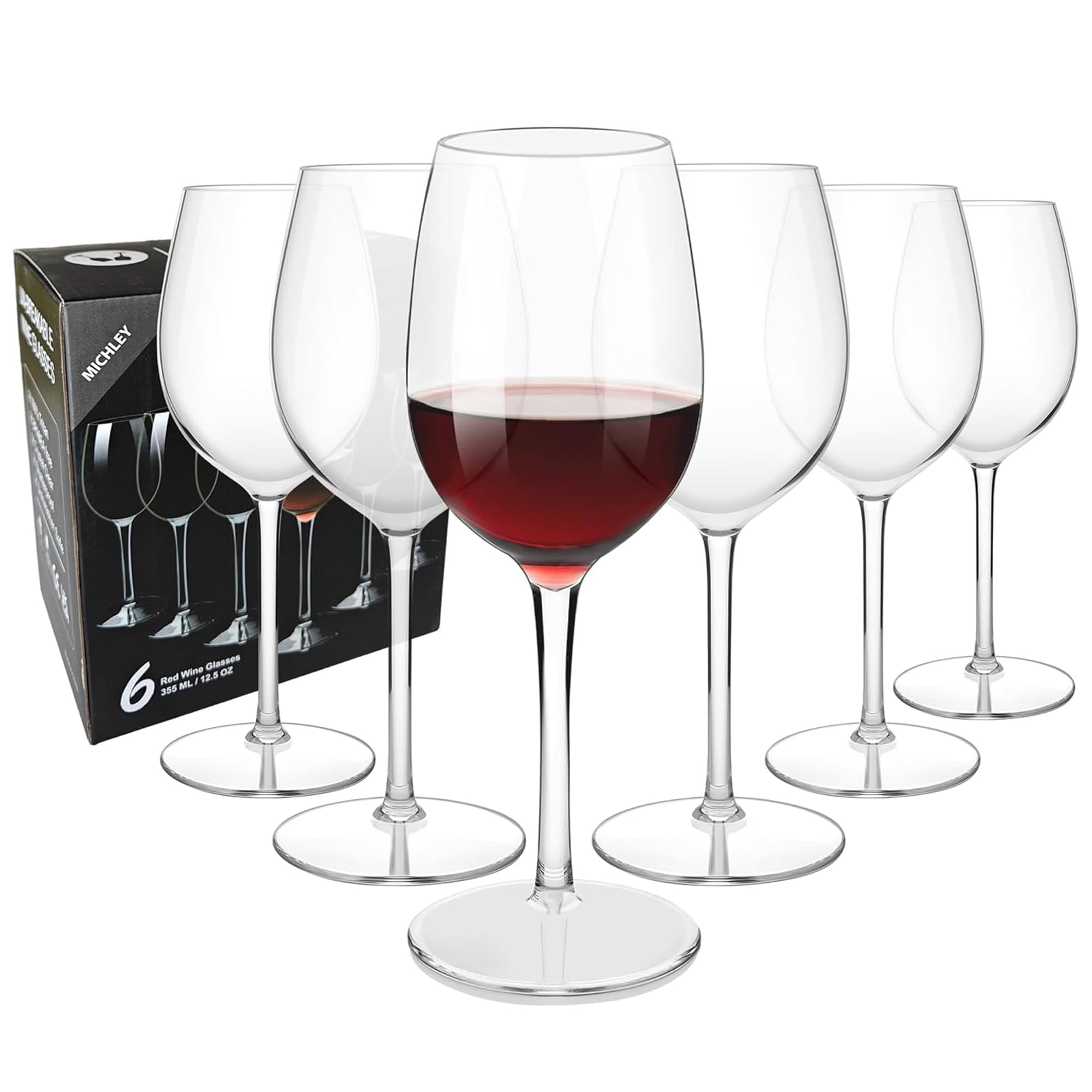 MICHLEY Floating Wine Glasses for Pool Unbreakable Tritan Plastic Red Wine Glasses with Stem Poolside Floating Cups 12.5 OZ, Dishwasher Safe, Set of 4