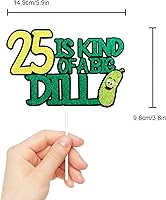 Vista 4 de 25 is Kind of a Big Dill Happy Birthday Cake Topper – Divertidas decoraciones de pepinillo verde con purpurina para cumpleaños 25 para mujeres