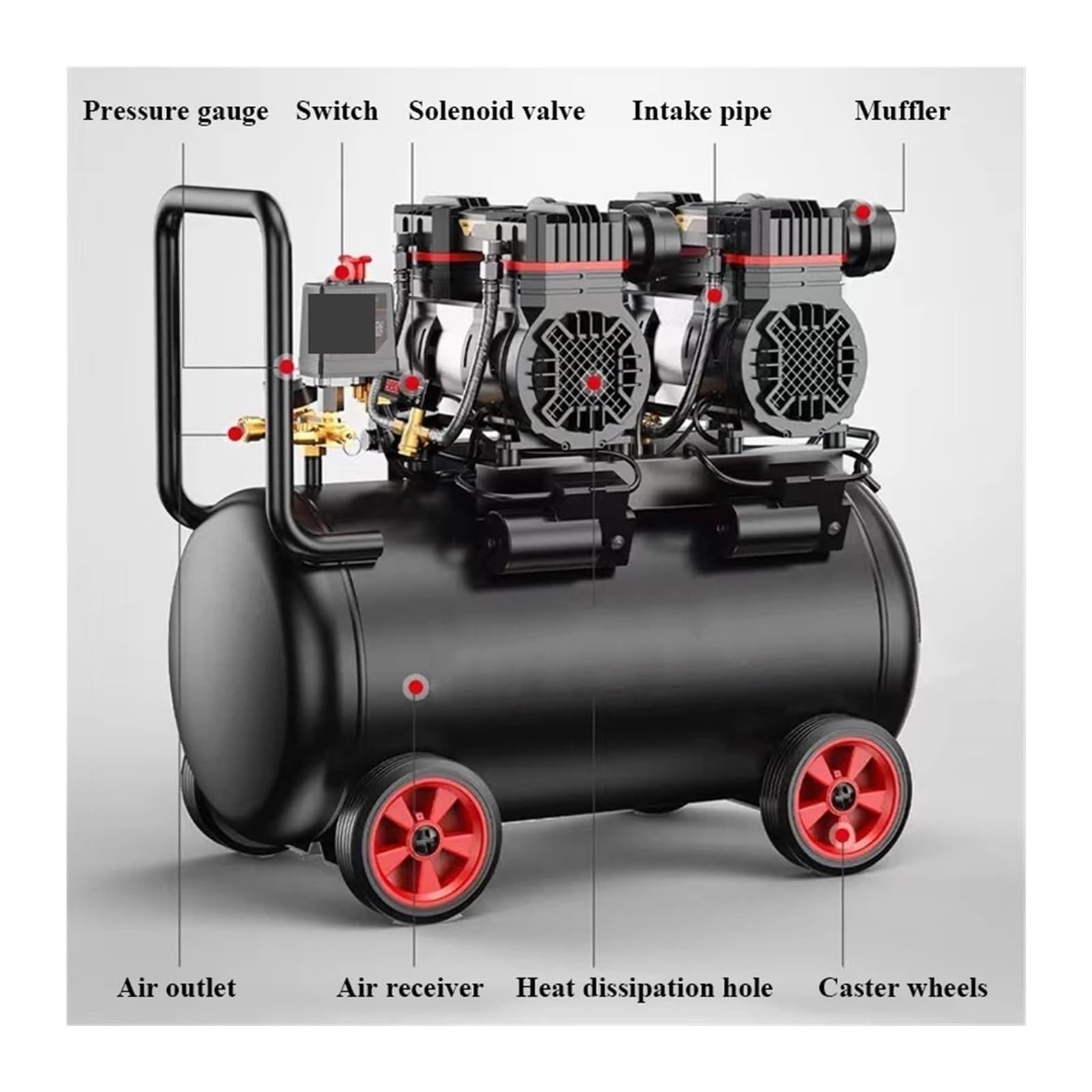 Compressore d'aria silenzioso Compressore d'aria Piccolo 220V 40L Pompa d'aria ad alta pressione portatile silenziosa senza olio for la lavorazione del legno di grado industriale(75L)