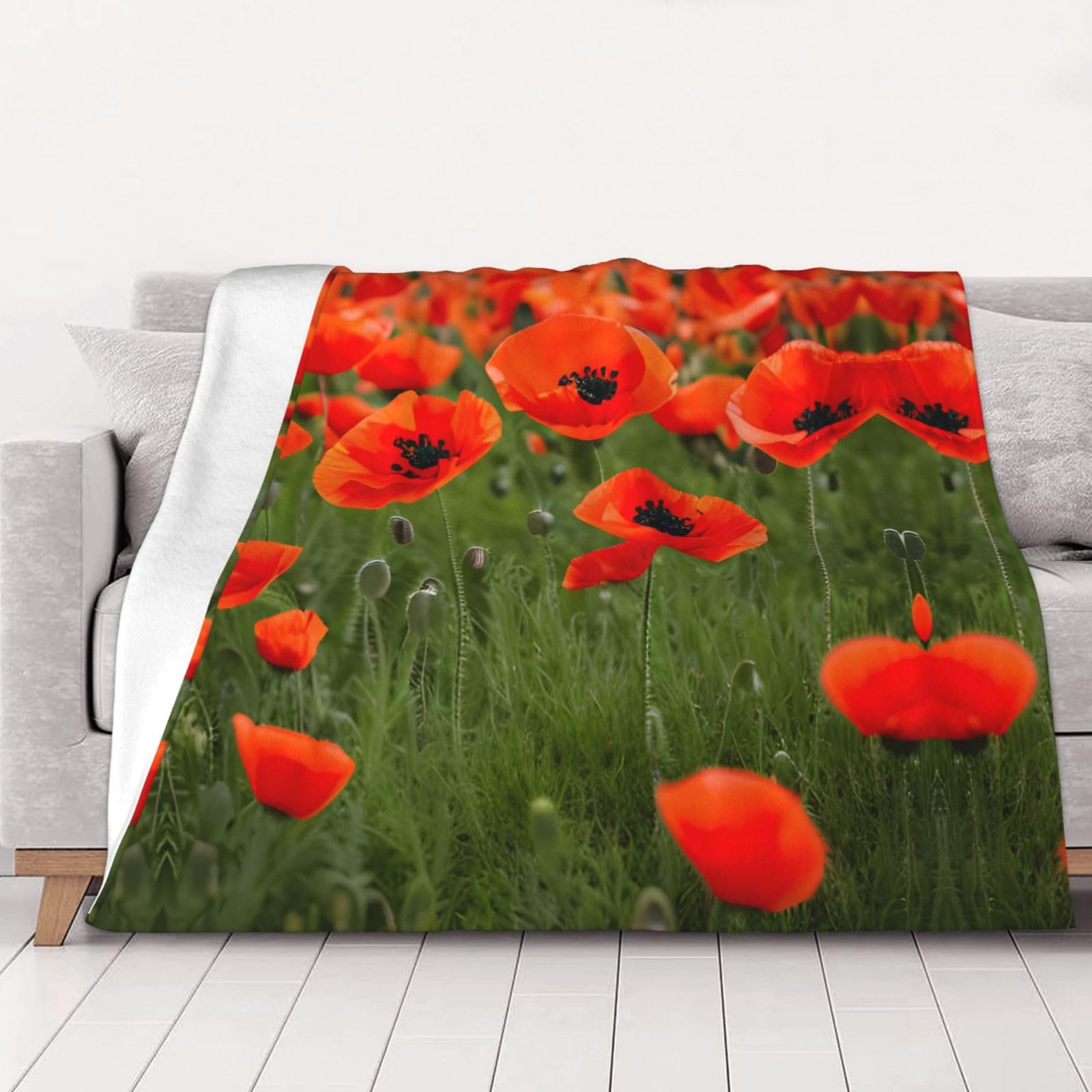 Couverture polaire coquelicot en flanelle de luxe pour lit et canapé