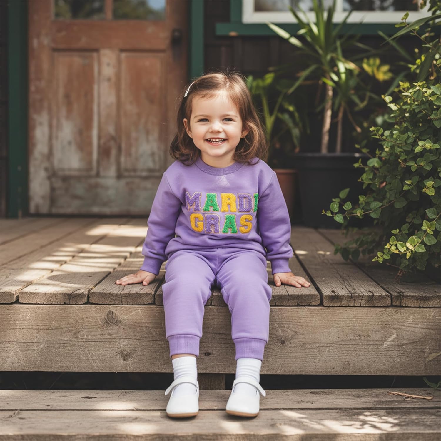 Newborn Toddler Baby Girl Mardi Gras Outfit Letter Sweatshirt Long Sleeve T-Shirt Tops Pants Set Fall Clothes - Image 3