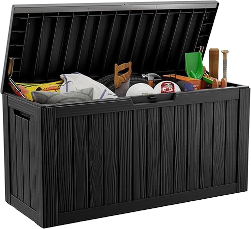 80 Gallon Large Deck Box, Outdoor Storage Box for Patio Furniture, Patio Cushions, Gardening Tools, Pool Supplies 480lbs Weight Capacity,Waterproof