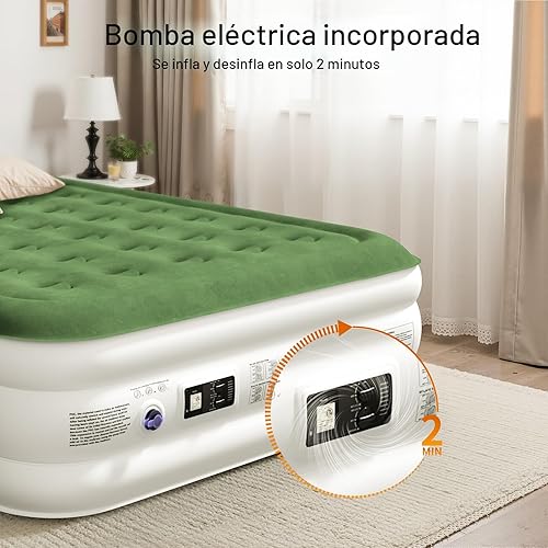 Miniatura 3 de Colchón de aire Queen mejorado 2025 con bomba integrada, colchón inflable cómodo de 16 pulgadas, colchón inflable portátil de superficie silenciosa,