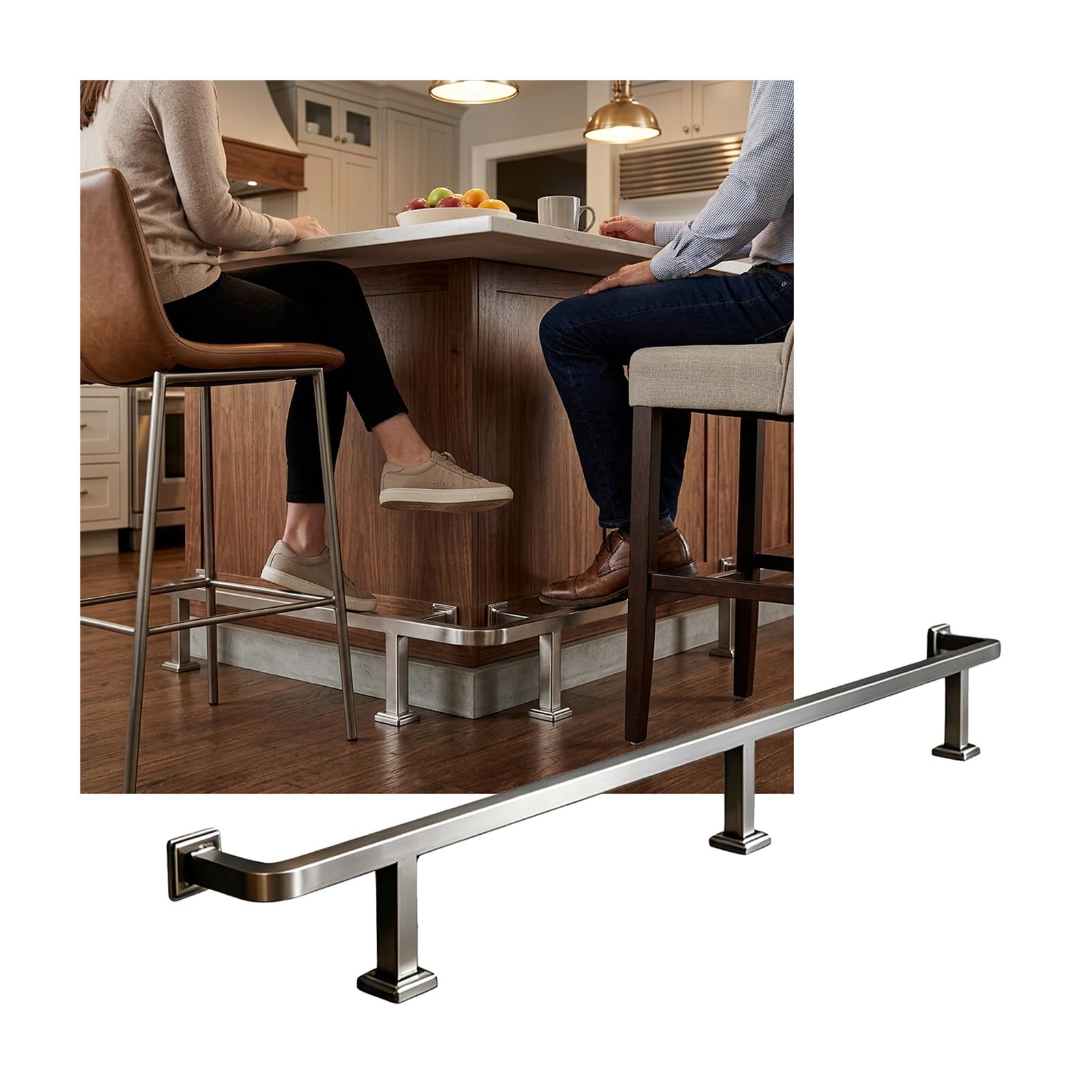 Repose-pieds de barre en acier gris argent de 1,3m pour comptoir