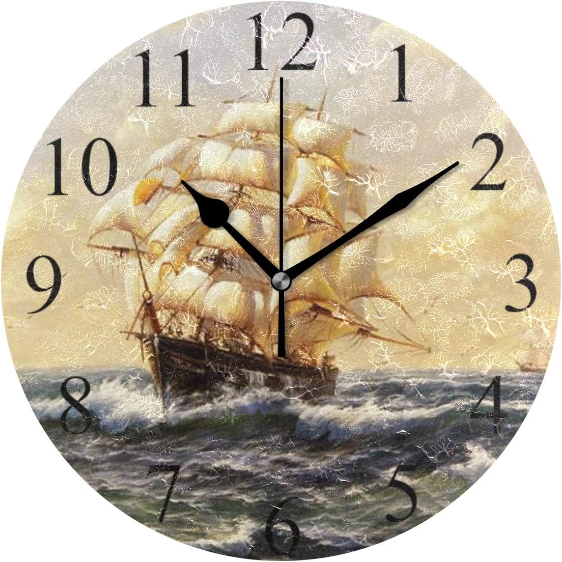 Buy Wamika Round Wall Clock Vintage Pirate Ship Sailing Sea Ocean