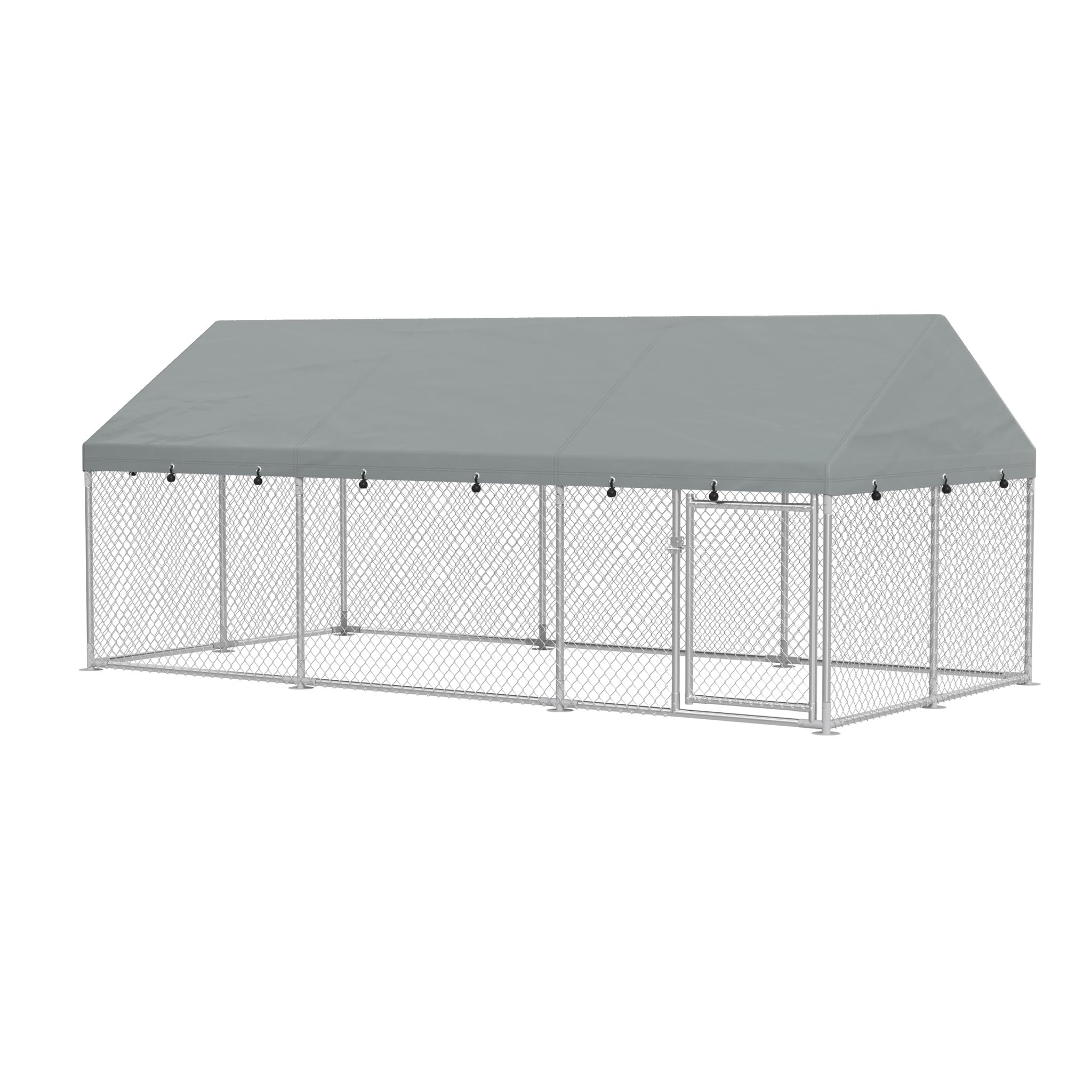 FIVMEN Clôture pour chien - 400 x 200 x 165 cm - En acier galvanisé - Avec protection solaire - Toit et porte verrouillable - Enclos pour chien - Extérieur