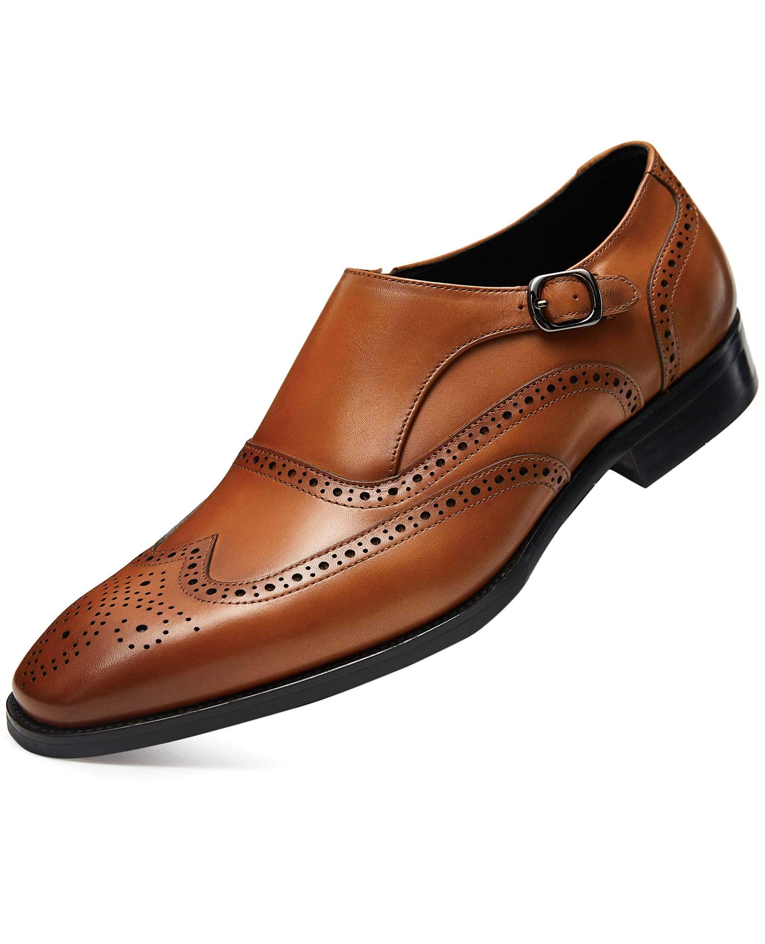 Men's Formal Slip-On Shoes | Genuine Leather Monk Strap With Metal Detail | Pointed Toe Patent Leather Dress Shoes | Size 13 US