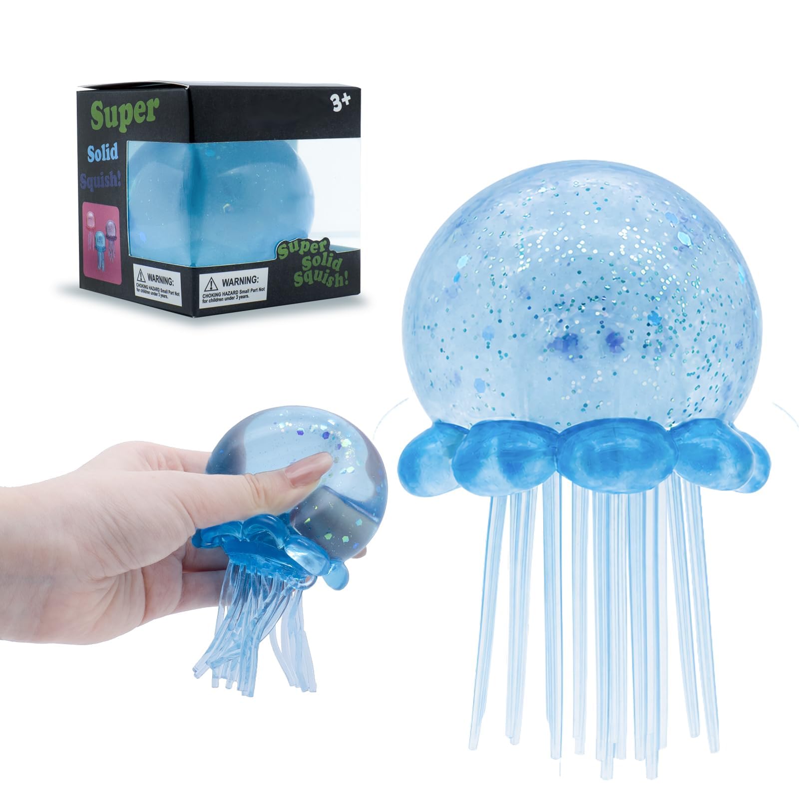 Glitter Jellyfish Squishy Stress Balls, Squishys Fidget Toys for Kids & Adults, Soft Slow Rising Jellyfish Squeeze Sensory Stress Toys for Autism Anxiety Relief Office, School & Travel