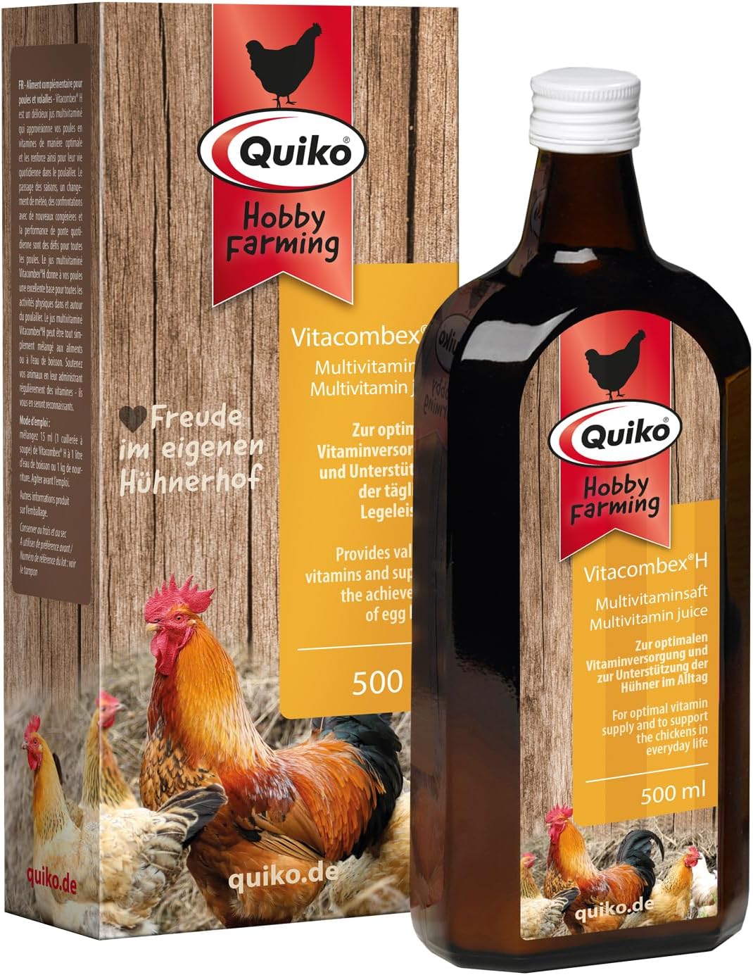 Quiko Hobby Farming Vitacombex H 500Ml Jus Multivitaminé pour Poules, Cailles & Volailles Apport Optimal de Vitamines pour les Poules – en Cas de Changement de Climat, d’Affrontements