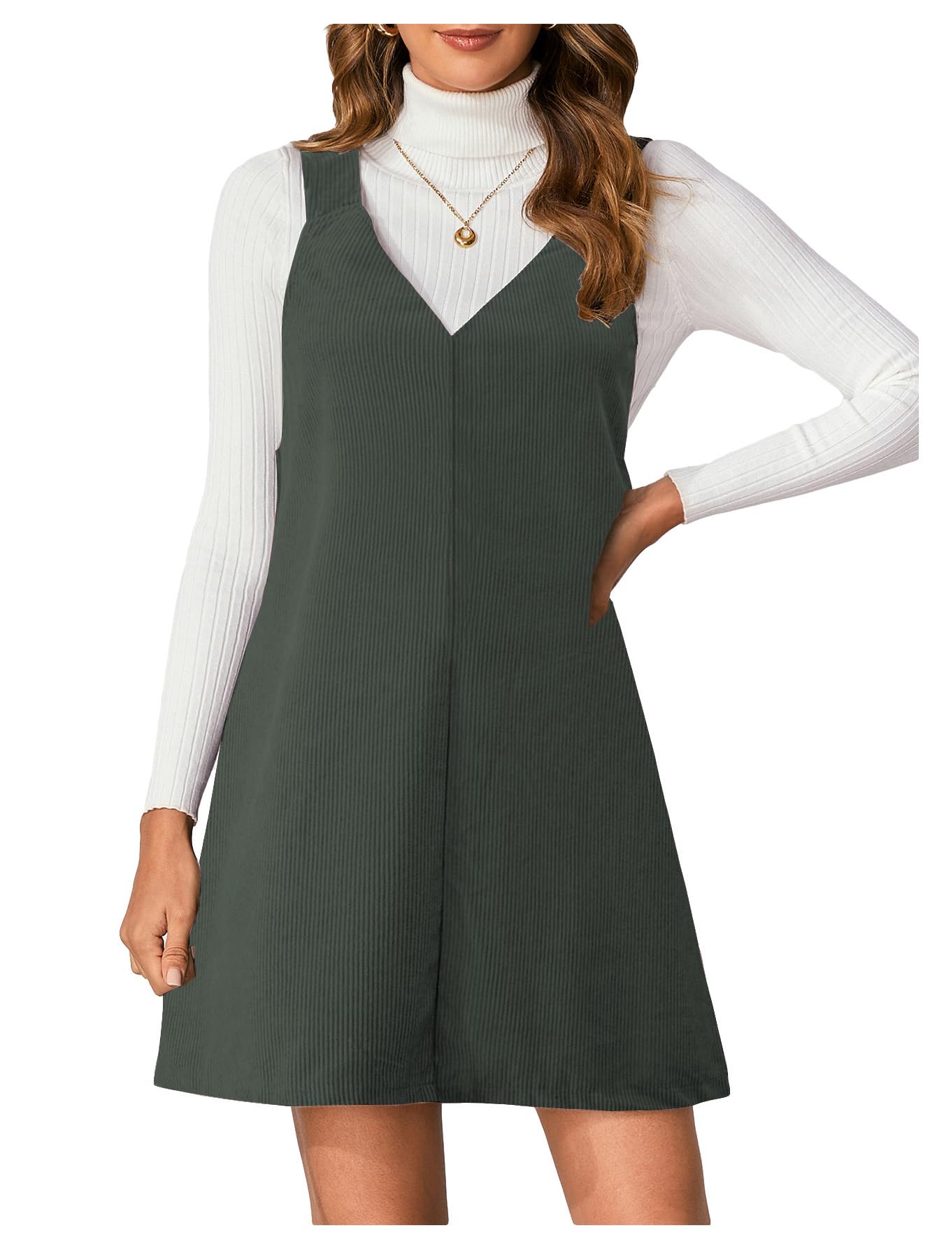 Milumia Women V Neck Corduroy Overall Dress 2025 Fall Mini Pinafore Jumper Dress