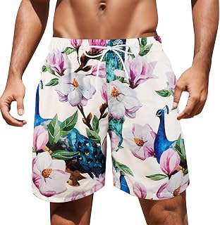 NHNKB Men's Hawaii Men's Beach Trousers Drawstring Colourful Casual Trousers Men's Lightweight Men's Skin Lace Up Pocket Hot Spring Holiday Beach Pants Swimming Trunks Shorts Swimming Trunks Men