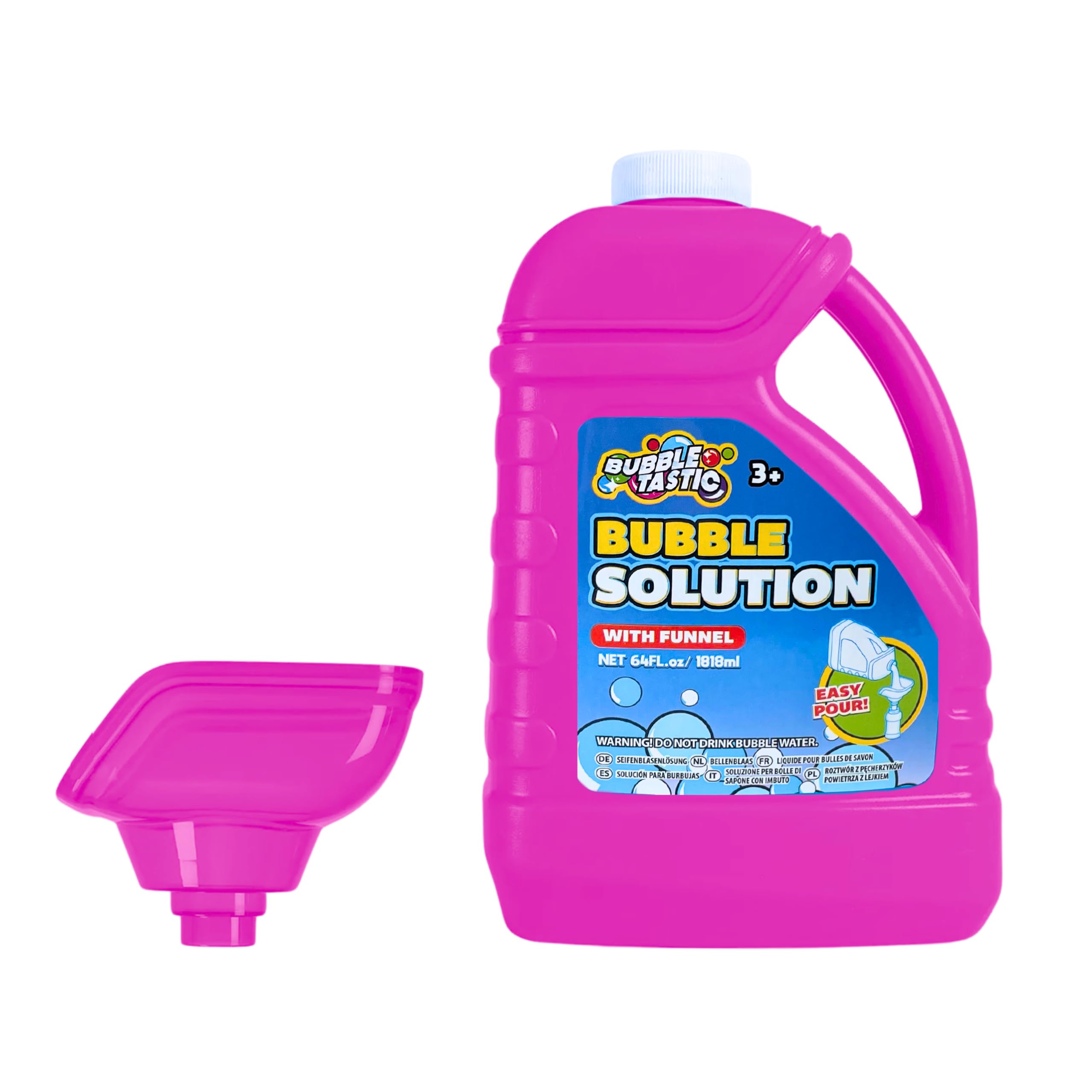 Bubbletastic Solución de Burbujas para Niños, Recambio para Maquina de Burbujas Pistola Burbujas, Juguete Verano Infantil, Garrafa Pompas Jabon Gigantes, Incluye Embudo | 1.8L | Rosa