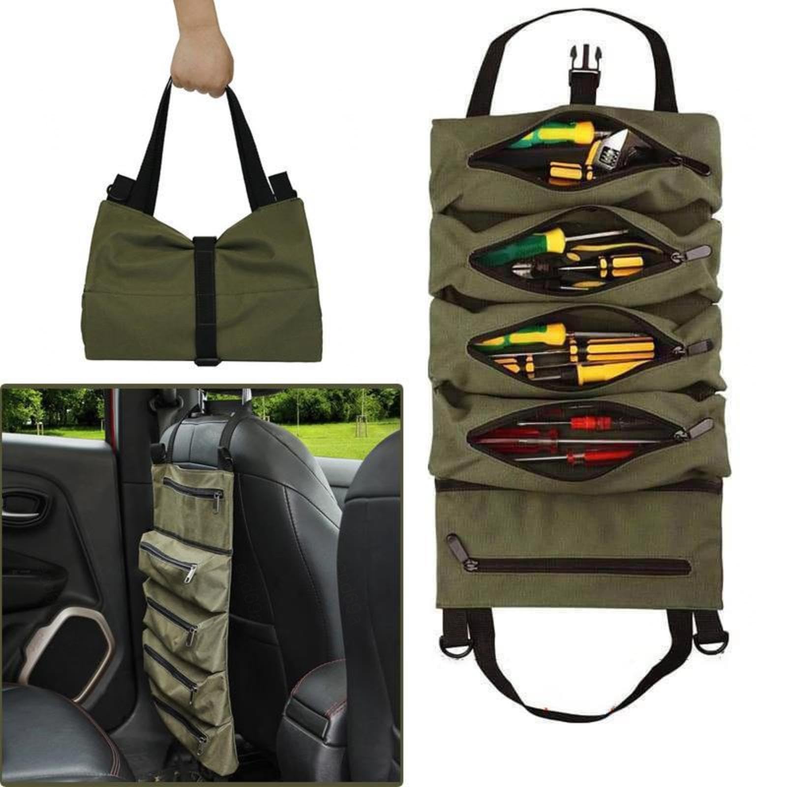 VIDECOR Sac à Outils Enroulable, Organisateur D'outils en Rouleau avec 4 Poches Zippées, Sac à Outils Polyvalent, Organisateur de Rouleaux D'outils pour Mécanicien électricien,D