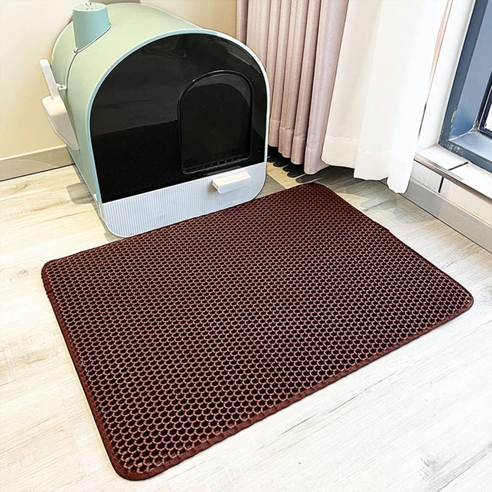 Cat Litter Mat Kitty Litter Trapping Mat Honeycomb Mats Waterproof Double Layer Anti Tracking Kitty Mats Catcher Litter Tray Box Rug Carpet (19.7'' x 15.7'', brown)