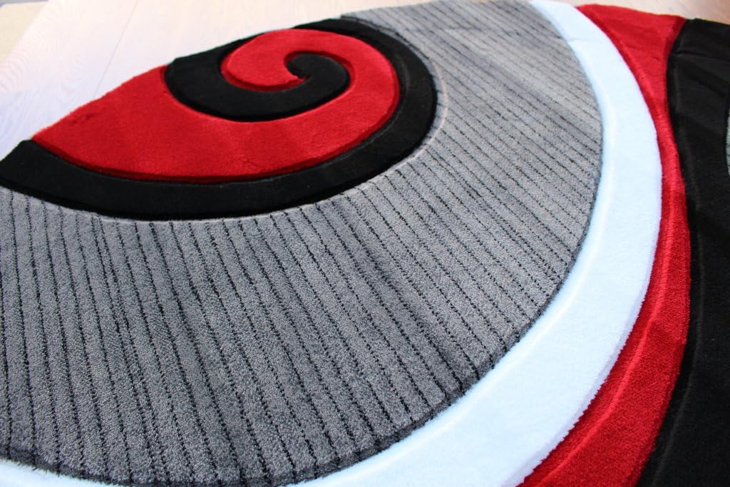 Masada Rugs, Sophia Collection Hand Carved Area Rug Modern Contemporary Red White Grey Black (5 Feet 3 Inch X 5 Feet 3 Inch) Round